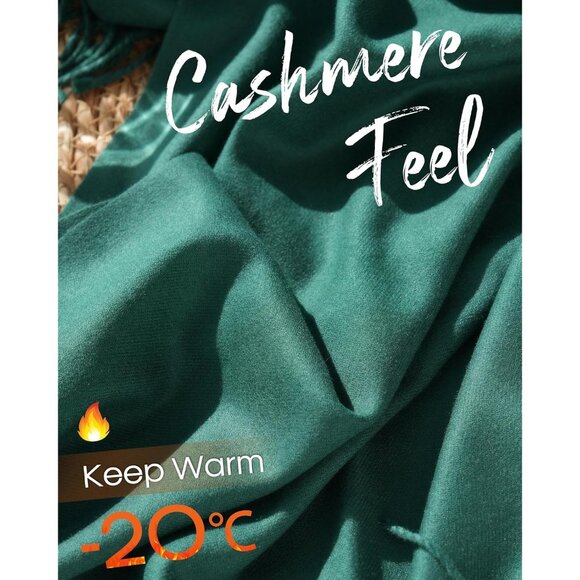 Women's Green Pashmina Shawl Wraps Cashmere Feel Winter Scarf Soft Warm Blanket - Picture 6 of 6